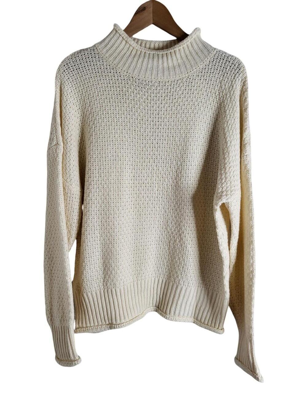 Dokotoo Cream Waffle Turtleneck Textured Natural Colored Knit Sweater Size M